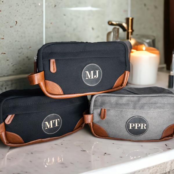 Customizable Toiletry Bag with Leather Patch - Durable, Water-Resistant & Spacious