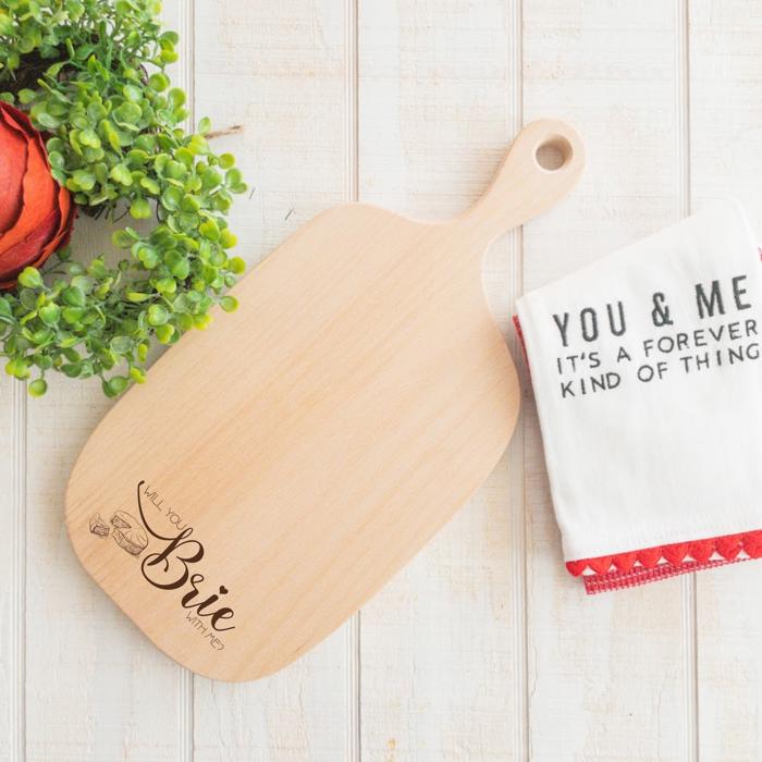 "Will You Brie With Me?" Engraved Wooden Charcuterie Boards – Fun Valentine’s Gift