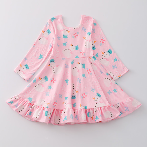 Snowman Pink Ruffle Dress 