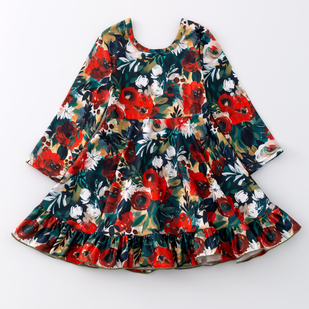 Christmas Floral Ruffle Dress 