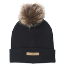 solid black Gaahuu Womens super soft faux fur pom cuff cap