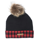 black/red buffalo check Gaahuu Womens super soft faux fur pom cuff cap