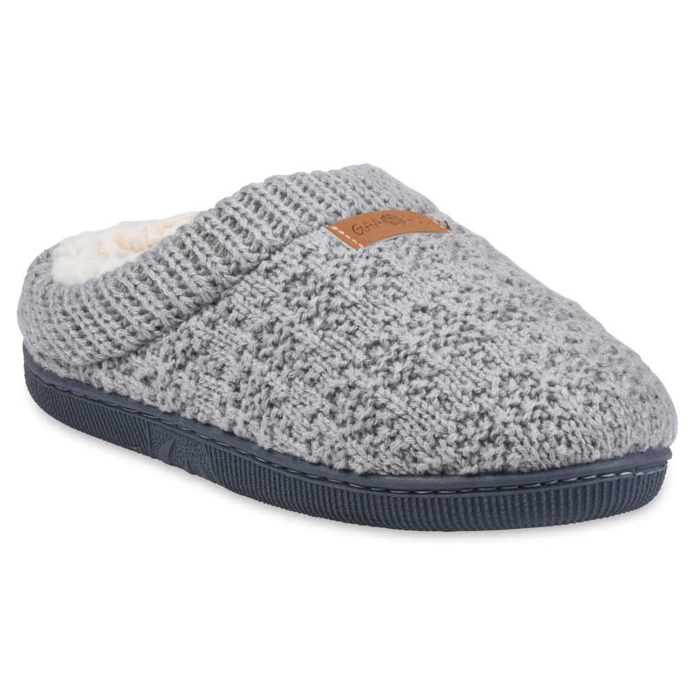 Gaahuu womens textured knit rib collared faux shearling lined memory foam clog slipper