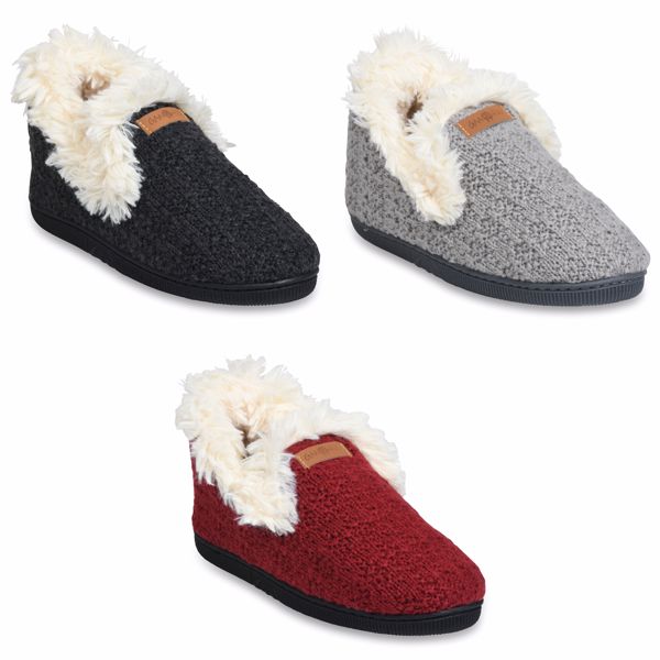 Gaahuu womens textured knit faux fur collared memory foam slipper boot