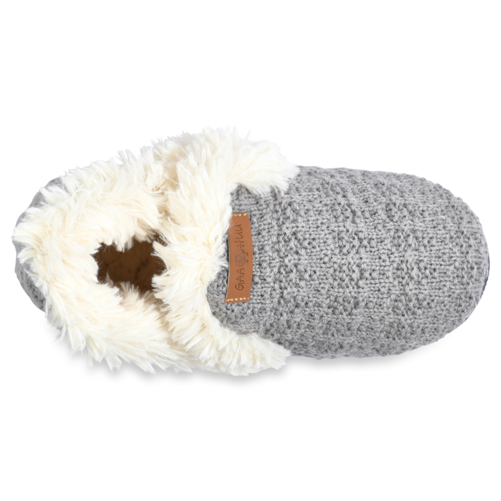 Gaahuu womens textured knit faux fur collared memory foam slipper boot