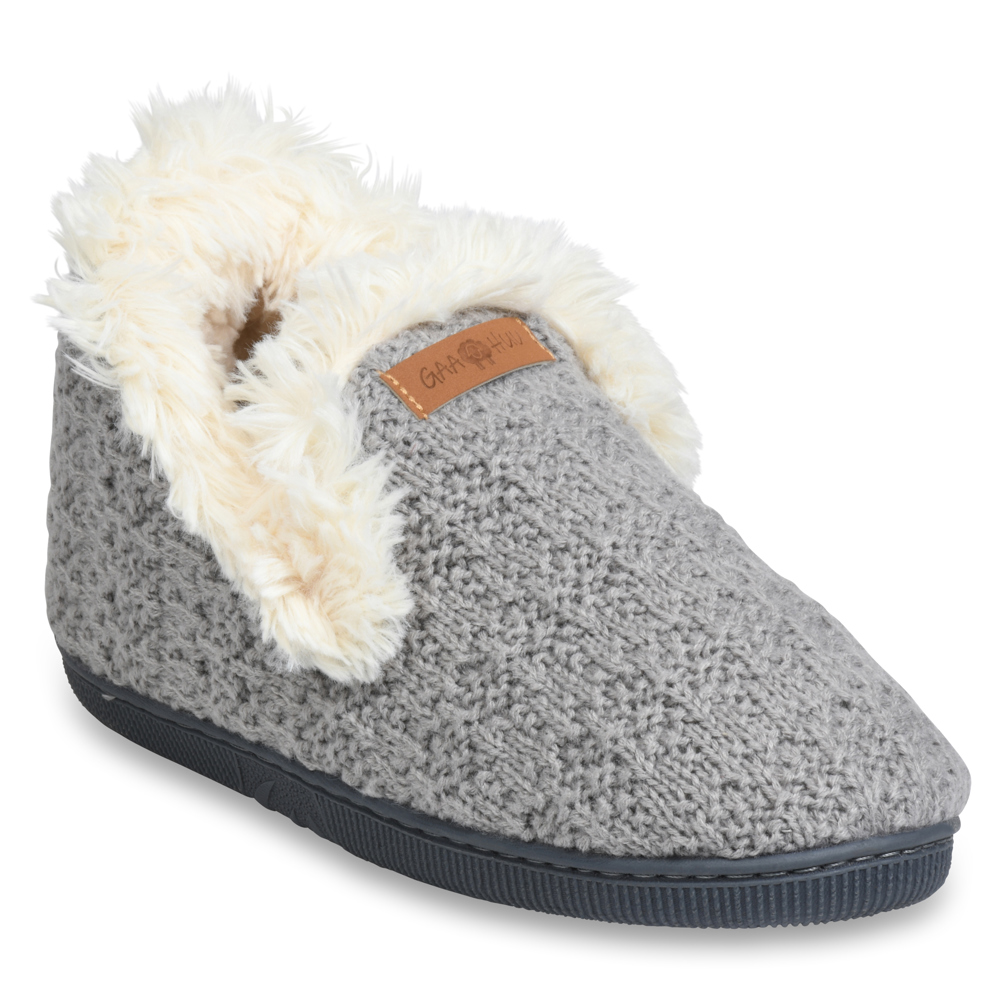 Gaahuu womens textured knit faux fur collared memory foam slipper boot