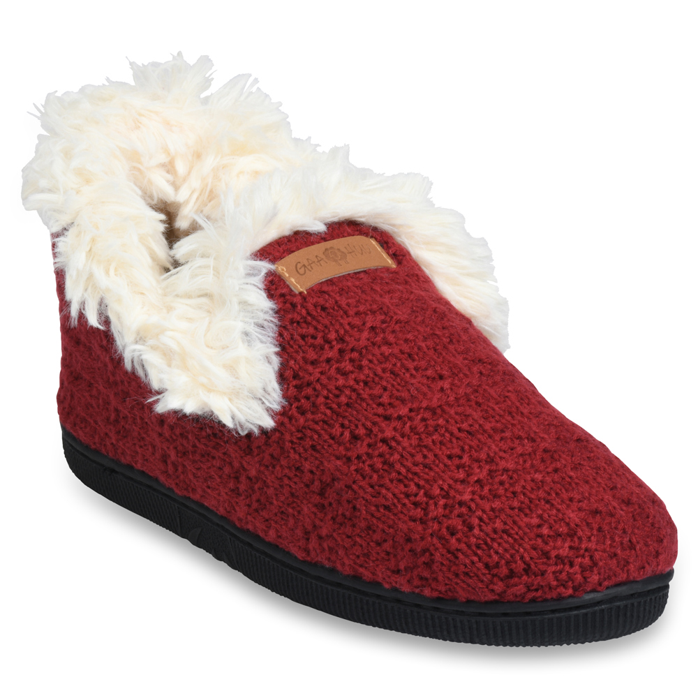 Gaahuu womens textured knit faux fur collared memory foam slipper boot