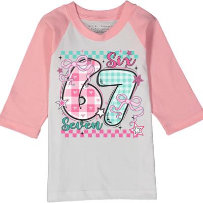 Six Seven 6 7 Valentine Graphic Tee for Girls | Pink Raglan Tee | 67 tshirt
