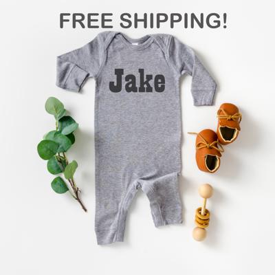 Personalized Baby First Name Romper | Gray Romper for Baby | Gender Neutral Baby Shower | Blocky First Name