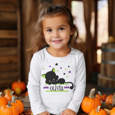 Personalized Halloween Graphic Tee for Toddlers | Black Cat Stars | Halloween Toddler Tee