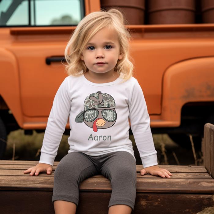 Thanksgiving Graphic Tshirt for Boys | Camo Turkey Face with Hat | Personalized Thanksgiving Kids Tee 