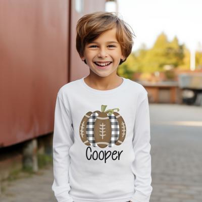 Fall Graphic Tee for Boys | Personalized Pumpkin Football  | Long Sleeve Tee