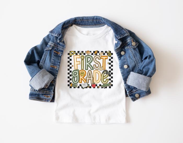 BACK TO SCHOOL PreK Kindergarten First Grade Level Shirts | Boys Tshirts|  Green Check 
