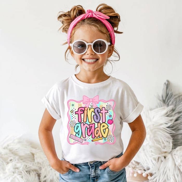 BACK TO SCHOOL Pre -K, Kindergarten, First Grade, Second Grade Short Sleeve Tee for Girls Multiple sizes 