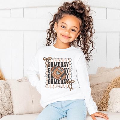 Fall Graphic Girls Tee | Preppy Game Day Football Ribbons | Long Sleeve Tee for Girls