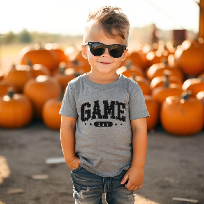 Fall Graphic Tee for Toddlers | Game Day | Gray Short Sleeve Tee for Boys or Girls