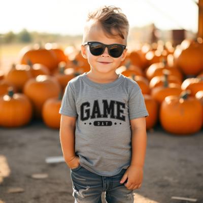 Fall Graphic Tee for Toddlers | Game Day | Gray Short Sleeve Tee for Boys or Girls