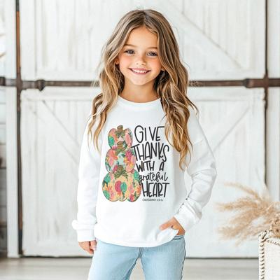 Thanksgiving Graphic Tee | Give Thanks with a Grateful Heart | Long Sleeve Tee for Girls | Christian Faith Based Girls Tee