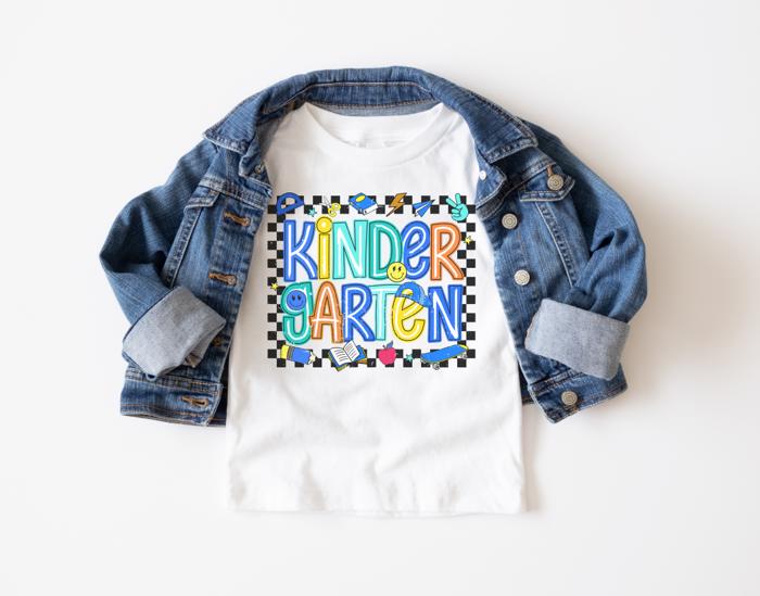 BACK TO SCHOOL Pre-K , Kindergarten, First Grade, Second Grade  Short Sleeve Tee for Boys Blue and Check Multiple sizes available