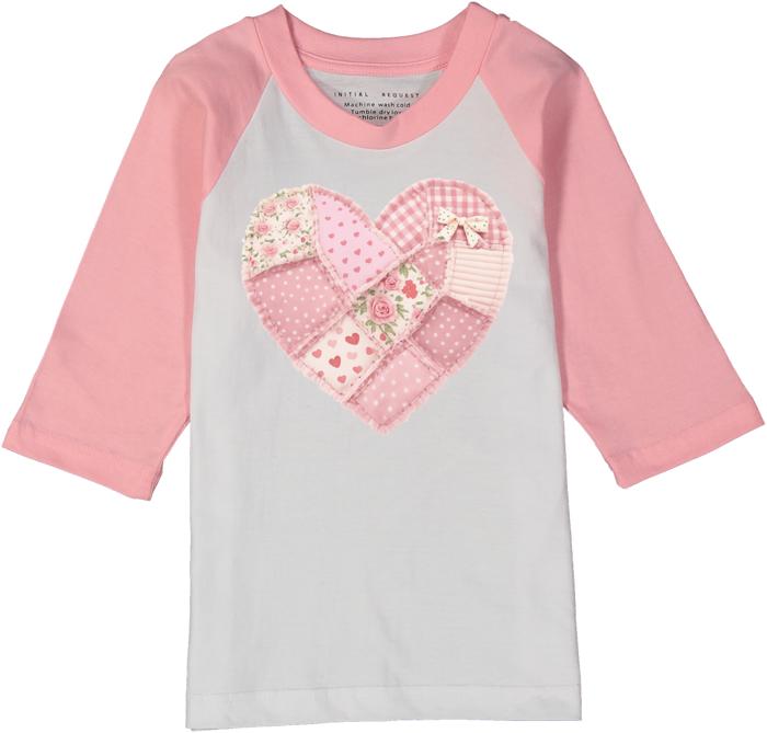 Patchwork Heart | Valentine Graphic tee for Girls | Pink Raglan Tee | Quilted Valentine Heart
