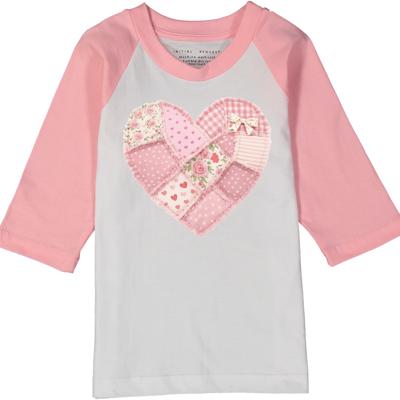 Patchwork Heart | Valentine Graphic tee for Girls | Pink Raglan Tee | Quilted Valentine Heart