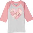  Patchwork Heart | Valentine Graphic tee for Girls | Pink Raglan Tee | Quilted Valentine Heart