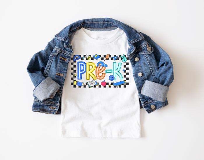 BACK TO SCHOOL PRE -K  BLue Check Short Sleeve Tee for Boys Multiple sizes