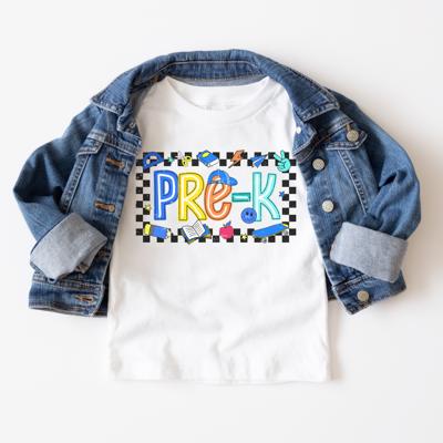 BACK TO SCHOOL PRE -K  BLue Check Short Sleeve Tee for Boys Multiple sizes