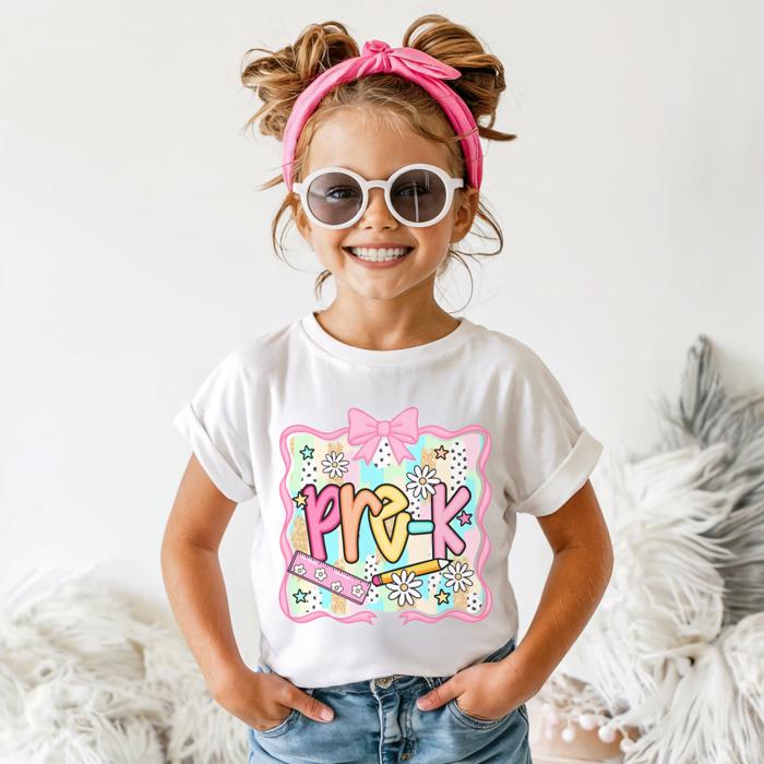 BACK TO SCHOOL Pre -K, Kindergarten, First Grade, Second Grade Short Sleeve Tee for Girls Multiple sizes 