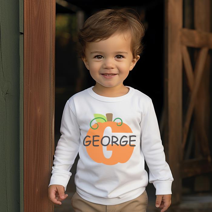 Fall Halloween Graphic Tee for Toddlers | Personalized Pumpkin Alphabet | Long Sleeve Toddler Tee