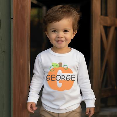 Fall Halloween Graphic Tee for Toddlers | Personalized Pumpkin Alphabet | Long Sleeve Toddler Tee