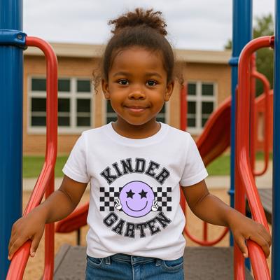BACK TO SCHOOL KINDERGARTEN Smiley Face Short Sleeve Tee for Girls Trendy Graphic Tee