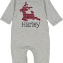 0-3M Christmas Graphic Romper for Baby | Personalized Red Black Reindeer  | Holiday Graphic Gray Romper for Baby
