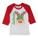 Christmas Graphic Tee | Rudolph Graphic | Red Raglan Holiday Tee | Personalized Christmas Tee for Kids 