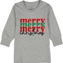  Christmas Graphic Tee | Retro Merry Merry Merry Christmas | Gray Long Sleeve Tee Boys or Girls | Holiday Graphic Tee for Kids