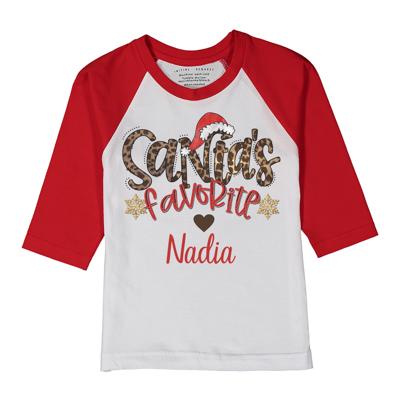 Personalized Santa's Favorite Red Ragaln Tee for Toddlers | Christmas Graphic Tee | Holiday Graphic tee for Toddlers