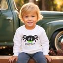  Personalized Halloween Graphic Tee for Toddler Boys | Spider with Green Bow Tie | Long SLeeve Graphic Tee for TOddlers 