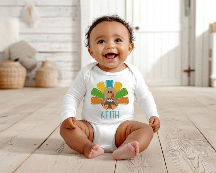 Fall Graphic Tee | Personalized for Baby | Thanksgiving Football Turkey | Long sleeve Bodysuit Onesie