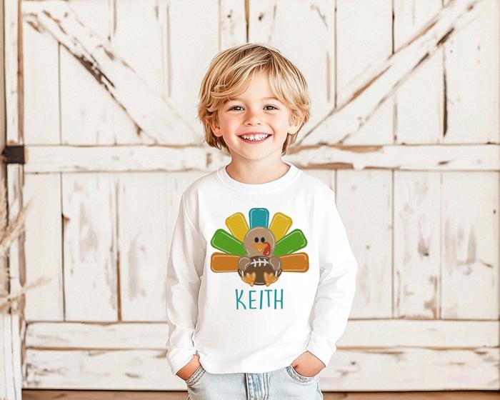 Fall Graphic Tee for Boys or Girls | Personalized Thanksgiving Football Turkey | Long Sleeve Tee for Boys or Girls  