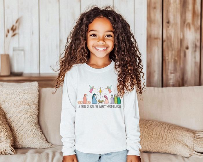 Christmas Graphic Tee for Toddlers | A Thrill of Hope | Christian Holiday Christmas Long SLeeve Tee for Toddler Girls  