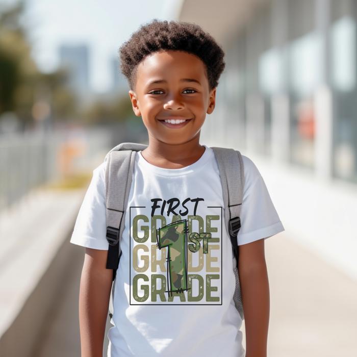 BACK TO SCHOOL | PreK Kindergarten First Grade| Camo Graphic | Boys SHort Sleeve Tee