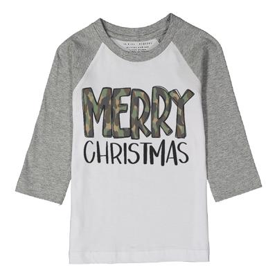 Christmas Graphic Tshirt for Toddlers | Camo Merry Christmas Gray Raglan Tee | Toddler Graphic Tee  