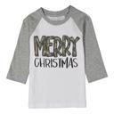  Christmas Graphic Tshirt for Toddlers | Camo Merry Christmas Gray Raglan Tee | Toddler Graphic Tee  