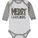  Christmas Graphic Bodysuit for Baby | Camo Merry Christmas Gray Raglan Bodysuit | Christmas Baby 