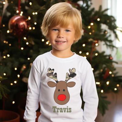 Christmas Graphic Tee for Boys | Personalized Camo Reindeer | Holiday Graphic Reindeer Tee for Boys