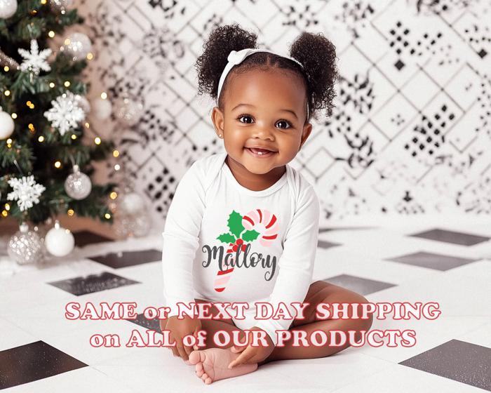 Personalized Candy Cane Christmas Graphic Bodysuit for Baby| Holiday Graphic for Baby | Festive Baby Apparel | Girls Personalized Long Sleeve Bodysuit for Baby