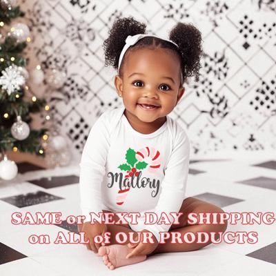 Personalized Candy Cane Christmas Graphic Bodysuit for Baby| Holiday Graphic for Baby | Festive Baby Apparel | Girls Personalized Long Sleeve Bodysuit for Baby