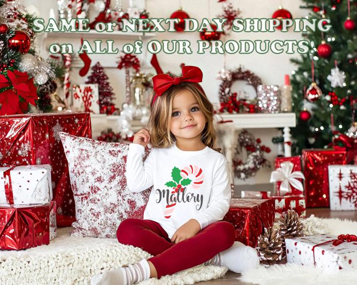 Personalized Candy Cane Christmas Graphic Toddler Tee | Holiday Graphic Tee for Toddler Girls | Festive Toddler Apparel | Girls Personalized Long Sleeve Tee