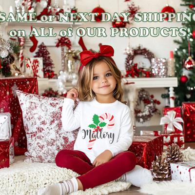 Personalized Candy Cane Christmas Graphic Toddler Tee | Holiday Graphic Tee for Toddler Girls | Festive Toddler Apparel | Girls Personalized Long Sleeve Tee
