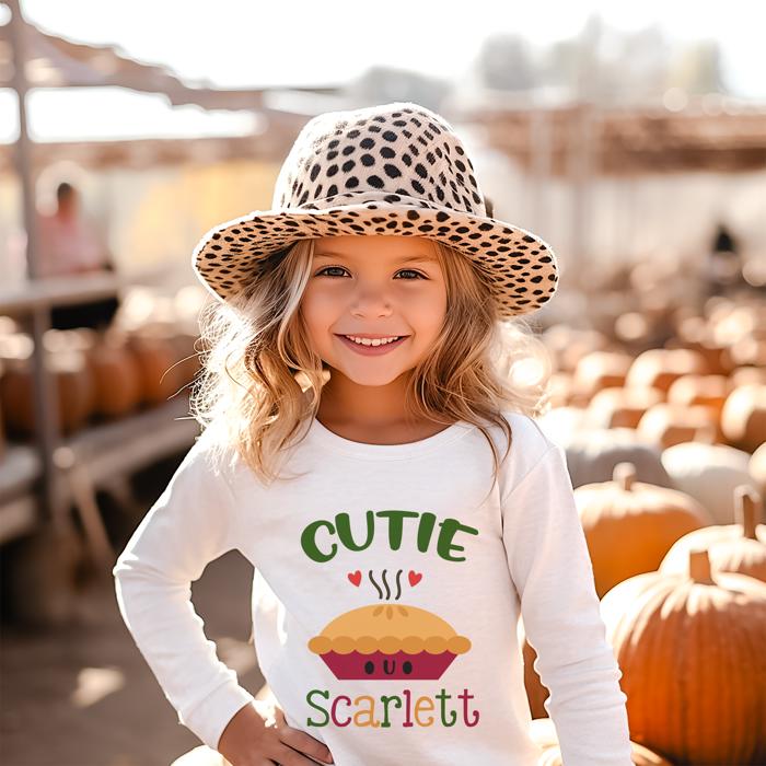 Thanksgiving Graphic Tee for Girls | Cutie Pie | Personalized Holiday Graphic Long sleeve tee for Girls 